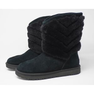 UGG Women's Tania Black Boots Size 9 Shearling Chevron Pattern